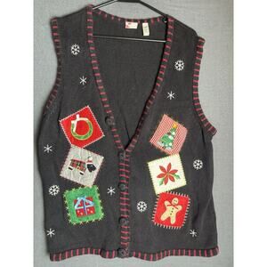 Vintage Holiday Editions Christmas Scottie Dog Sweater Vest Women's Black XL